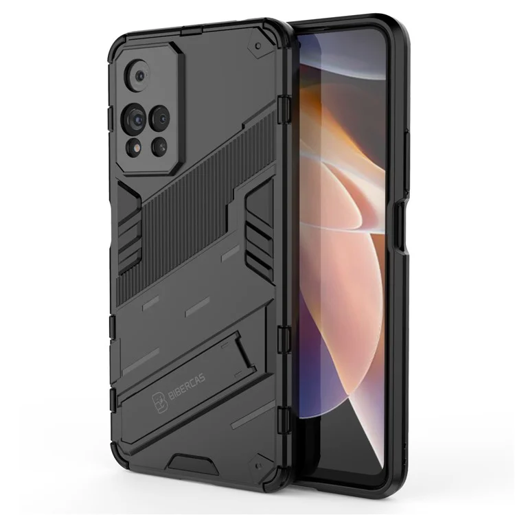 Shockproof Soft TPU Hard PC Back Scratch-Resistant Cover with Kickstand for Xiaomi Redmi Note 11 Pro 5G (China) (MediaTek)/11 Pro+ 5G - Black