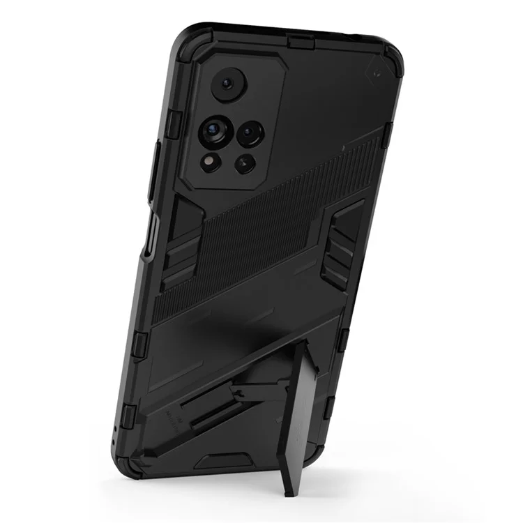 Shockproof Soft TPU Hard PC Back Scratch-Resistant Cover with Kickstand for Xiaomi Redmi Note 11 Pro 5G (China) (MediaTek)/11 Pro+ 5G - Black