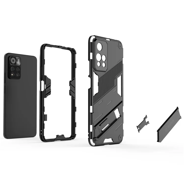 Shockproof Soft TPU Hard PC Back Scratch-Resistant Cover with Kickstand for Xiaomi Redmi Note 11 Pro 5G (China) (MediaTek)/11 Pro+ 5G - Black