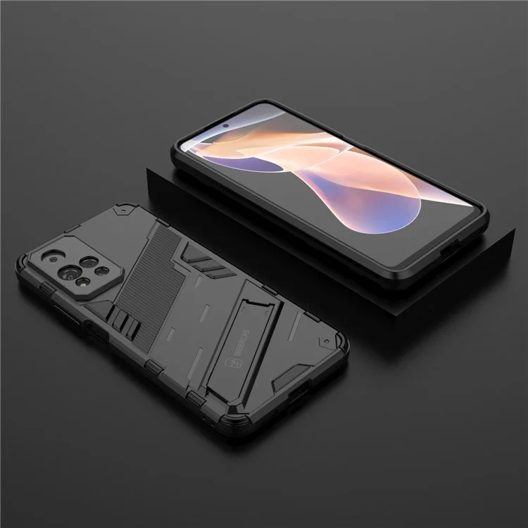 Shockproof Soft TPU Hard PC Back Scratch-Resistant Cover with Kickstand for Xiaomi Redmi Note 11 Pro 5G (China) (MediaTek)/11 Pro+ 5G - Black