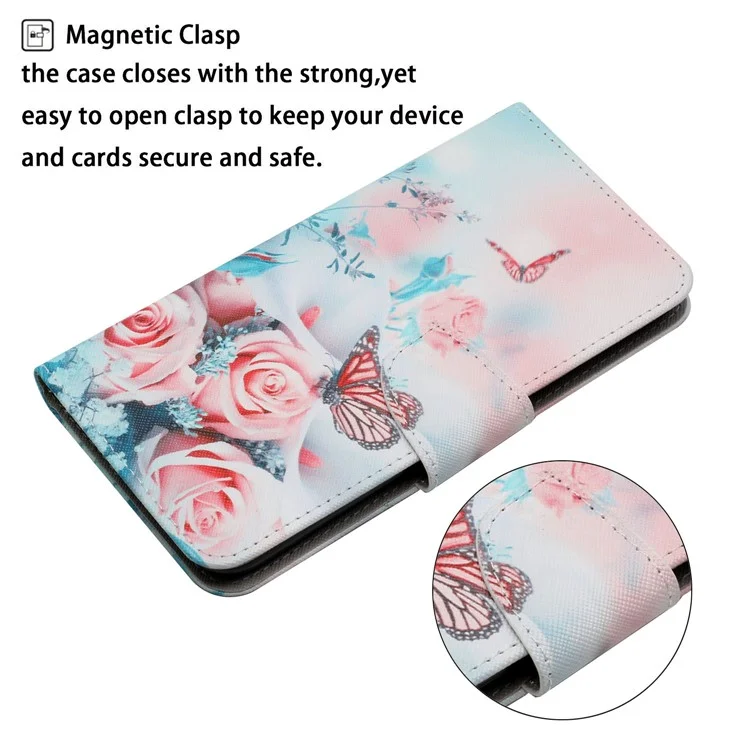 Modèle de Texture Croisée Impression du Support en Cuir Couvercle de Portefeuille Écoute de Téléphone Avec Sangle à Main Pour Xiaomi Redmi Note 11 Pro 5G (chine) (mediatek) / Note 11 Pro + 5G - Pivoine et Papillon