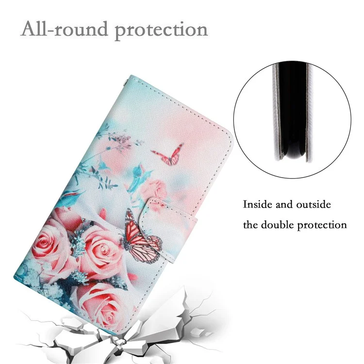 Cross Texture Pattern Printing Leather Stand Wallet Cover Flip Phone Case with Hand Strap for Xiaomi Redmi Note 11 Pro 5G (China) (MediaTek)/Note 11 Pro+ 5G - Peony and Butterfly