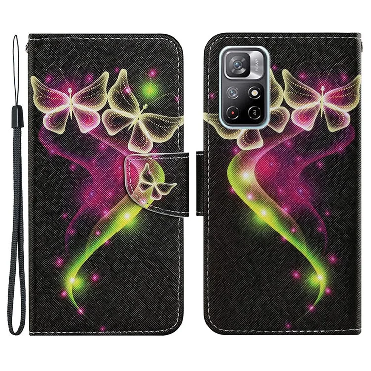 Cross Texture PU Pethet Coperchio Perchirattura Percolo Per Modo di Protezione Fulle Custodia Flip Custodia Con Cinturino Per Xiaomi Redmi Note 11 Pro 5G (cina) (mediatiatek)/nota 11 Pro+ 5G - Coppia Farfalle