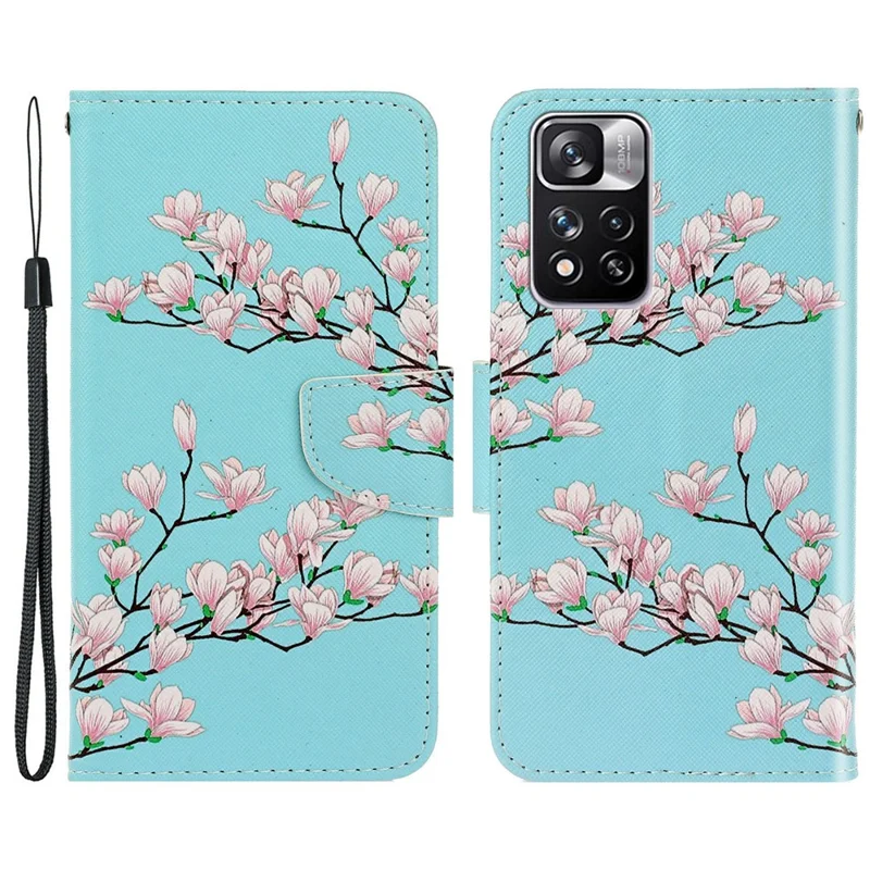 Folio Flip Cross Texture Leather Cover Wallet Stand Pattern Printing Phone Case with Strap for Xiaomi Redmi Note 11 Pro 5G (China) (MediaTek)/Note 11 Pro+ 5G - Pink Flowers