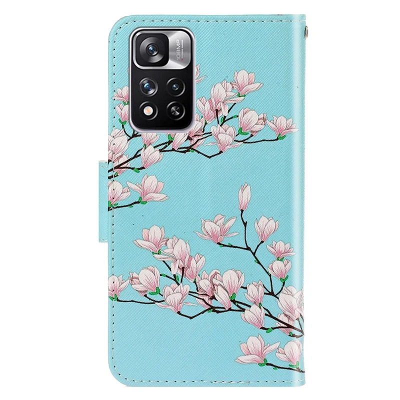 Folio Flip Cross Texture Leather Cover Wallet Stand Pattern Printing Phone Case with Strap for Xiaomi Redmi Note 11 Pro 5G (China) (MediaTek)/Note 11 Pro+ 5G - Pink Flowers