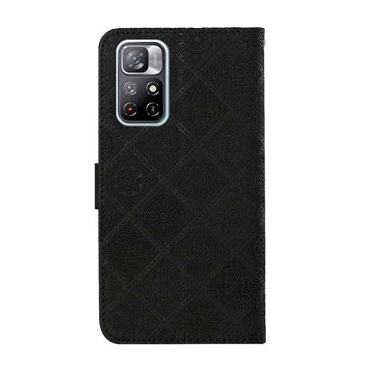 Para Xiaomi Redmi Note 11 5G (China) (Mediatek) / Note 11t 5g / Note 11s 5g Magnético Cierre De Corchete Impresión Estilo étnico Flor Cartera PU Concha De Cuero - Negro