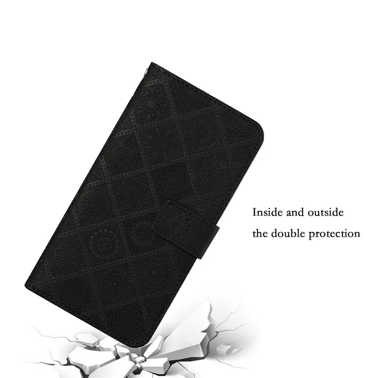 Para Xiaomi Redmi Note 11 5G (China) (Mediatek) / Note 11t 5g / Note 11s 5g Magnético Cierre De Corchete Impresión Estilo étnico Flor Cartera PU Concha De Cuero - Negro