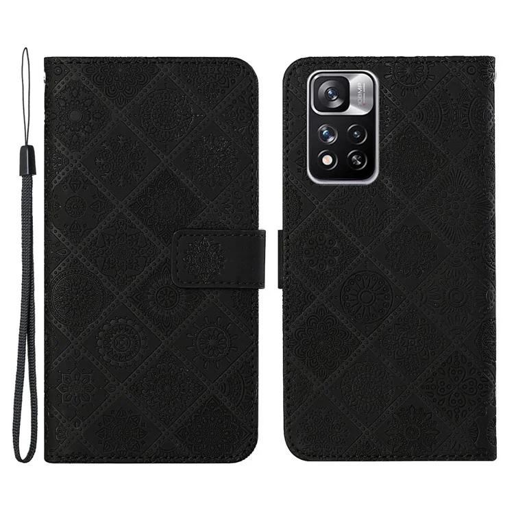 Impresión Resistente a Los Arañazos de Estilo Étnico Billetera Magnética Billetera PU de Cuero Para Xiaomi Redmi Note 11 Pro 5G (China) (mediatek)/nota 11 Pro+ 5G - Negro