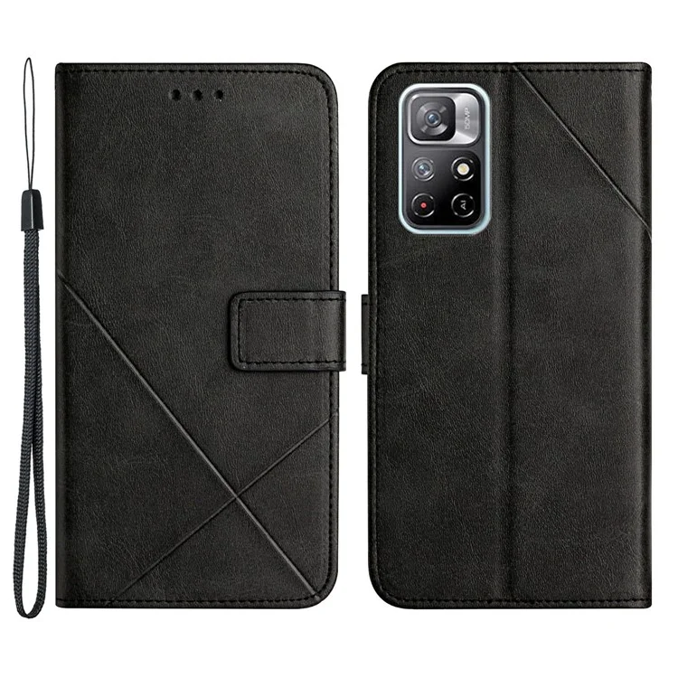 Pour Xiaomi Redmi Note 11 5G (Chine) (MediaTek)/Note 11T 5G/Note 11S 5G Solid Color Imprint Line Design PU Leather Wallet Stand Protective Phone Cover Case - Noir