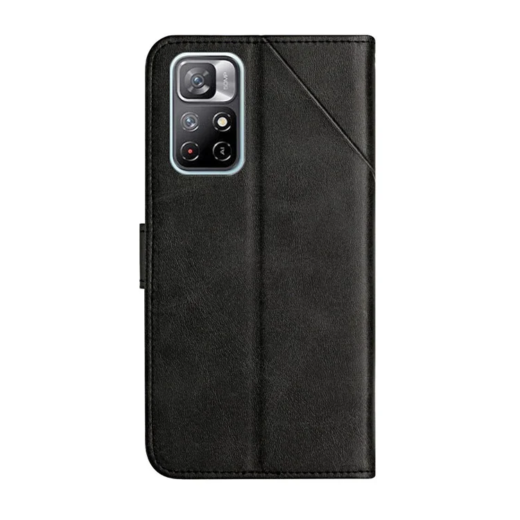 Pour Xiaomi Redmi Note 11 5G (Chine) (MediaTek)/Note 11T 5G/Note 11S 5G Solid Color Imprint Line Design PU Leather Wallet Stand Protective Phone Cover Case - Noir