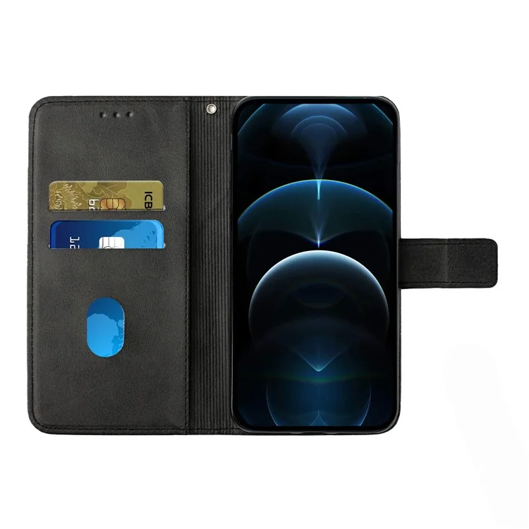 Pour Xiaomi Redmi Note 11 5G (Chine) (MediaTek)/Note 11T 5G/Note 11S 5G Solid Color Imprint Line Design PU Leather Wallet Stand Protective Phone Cover Case - Noir