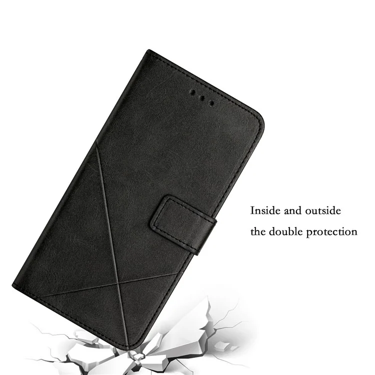 Pour Xiaomi Redmi Note 11 5G (Chine) (MediaTek)/Note 11T 5G/Note 11S 5G Solid Color Imprint Line Design PU Leather Wallet Stand Protective Phone Cover Case - Noir