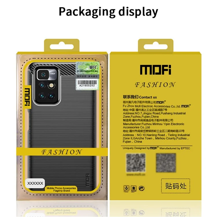 MOFI Cepilado de Fibra de Carbono Soft Fiber Soft Tpu Telephip Para Xiaomi Redmi Note 11 4G (MediaTek)/10 4G (2021)/10 2022 4G/10 Prime - Negro