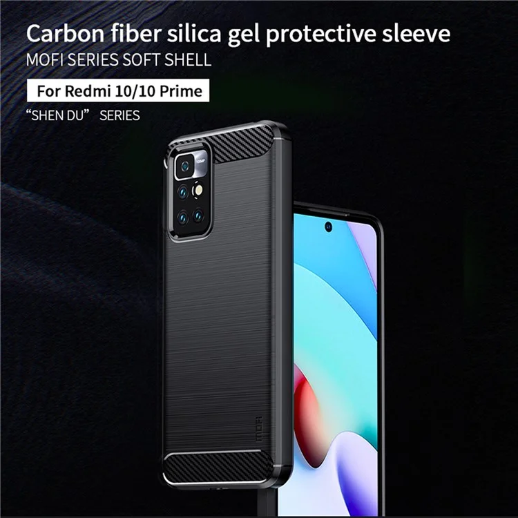 MOFI Cepilado de Fibra de Carbono Soft Fiber Soft Tpu Telephip Para Xiaomi Redmi Note 11 4G (MediaTek)/10 4G (2021)/10 2022 4G/10 Prime - Negro