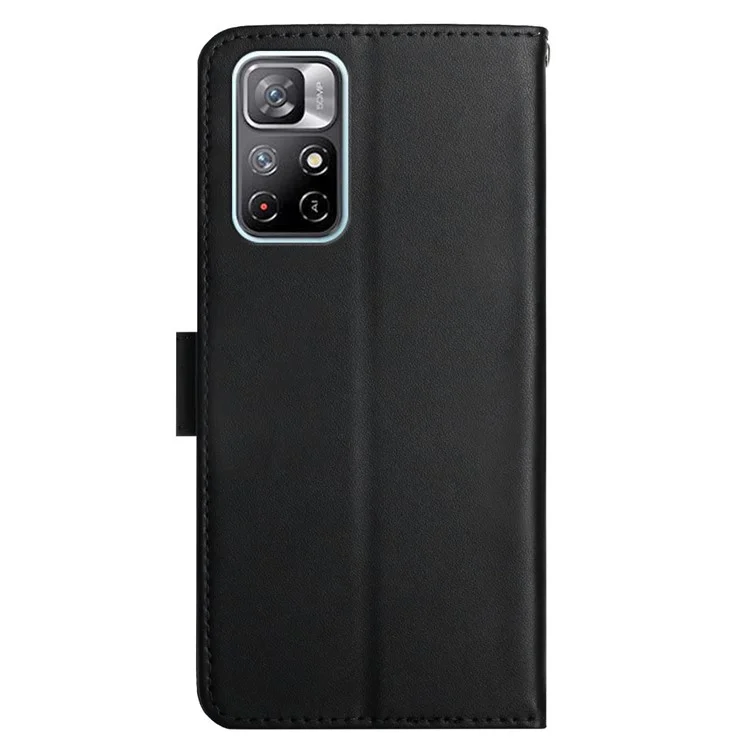 Para Xiaomi Redmi Note 11 5G/Note 11T 5G/Note 11S 5G Fecho Magnético Anti-queda Couro Genuíno Textura Nappa Flip Phone Covering Phone Case Stand Wallet - Preto