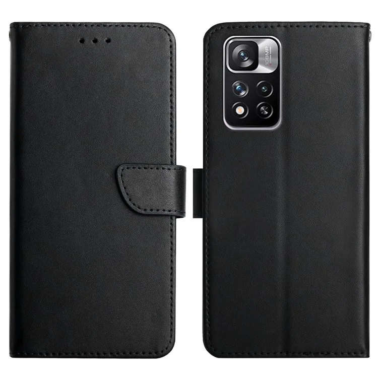 Nappa Texture Folio Flip Couro Genuíno Cobertura Completa Capa de Telefone de Fechamento Magnético Stand Carteira Para Xiaomi Redmi Note 11 Pro 5G (China) (mediatek)/nota 11 Pro+ 5g - Preto