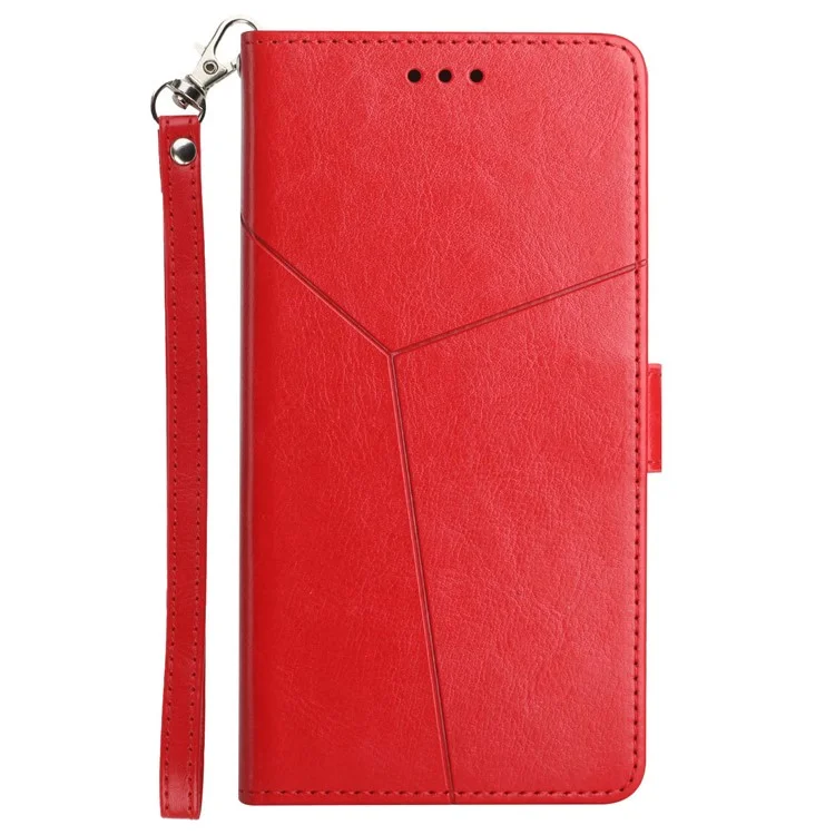 Stylish Imprinted Y-shaped Lines Magnetic PU Leather Stand Flip Wallet Phone Cover with Strap for Xiaomi Redmi Note 11 Pro+ 5G/Redmi Note 11 Pro 5G (China) (MediaTek) - Red