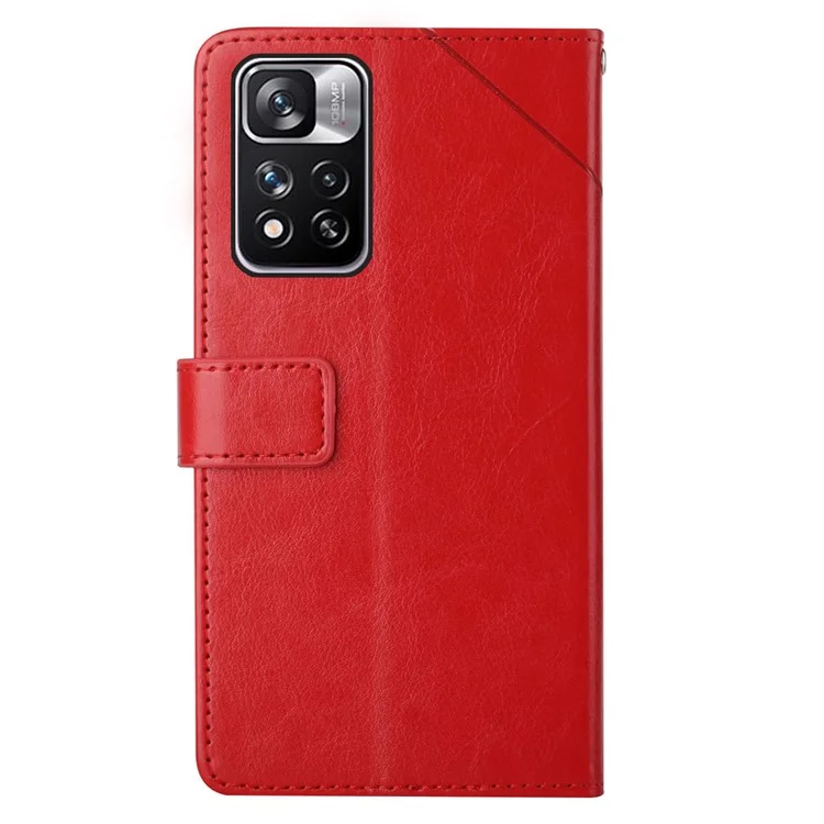 Stylish Imprinted Y-shaped Lines Magnetic PU Leather Stand Flip Wallet Phone Cover with Strap for Xiaomi Redmi Note 11 Pro+ 5G/Redmi Note 11 Pro 5G (China) (MediaTek) - Red