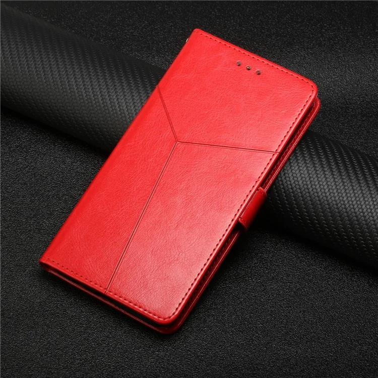 For Xiaomi Redmi Note 11 5G (China) (MediaTek)/Note 11T 5G/Note 11S 5G PU Leather + TPU Phone Case Imprinted Y-shaped Lines Magnetic Stand Flip Wallet Phone Cover with Strap - Red