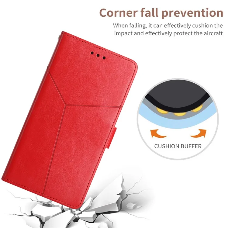 For Xiaomi Redmi Note 11 5G (China) (MediaTek)/Note 11T 5G/Note 11S 5G PU Leather + TPU Phone Case Imprinted Y-shaped Lines Magnetic Stand Flip Wallet Phone Cover with Strap - Red