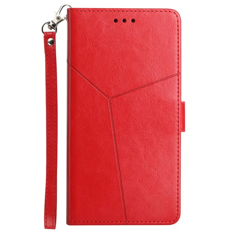 For Xiaomi Redmi Note 11 5G (China) (MediaTek)/Note 11T 5G/Note 11S 5G PU Leather + TPU Phone Case Imprinted Y-shaped Lines Magnetic Stand Flip Wallet Phone Cover with Strap - Red