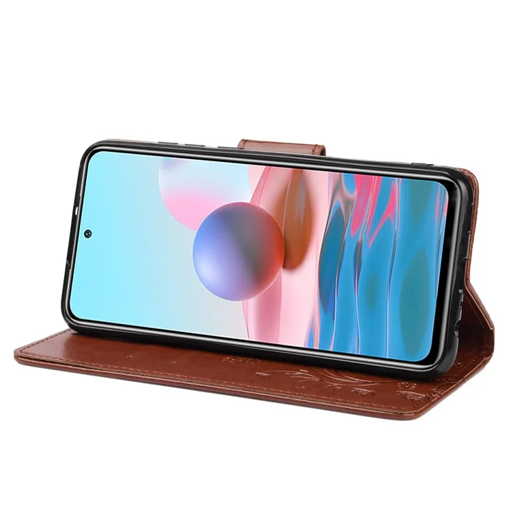 Чехол-книжка для телефона Xiaomi Redmi Note 11 Pro 5G (Китай) (MediaTek)/Note 11 Pro+ 5G с имитацией бабочки и цветочного узора, коричневый