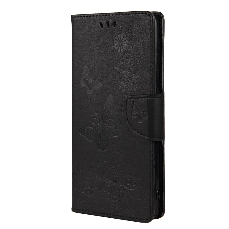 For Xiaomi Redmi Note 11 5G (China) (MediaTek)/Note 11T 5G/Note 11S 5G Anti-shock Imprinting Beautiful Butterfly Flower Protective Phone Shell Flip Stand Wallet Leather Phone Case - Black