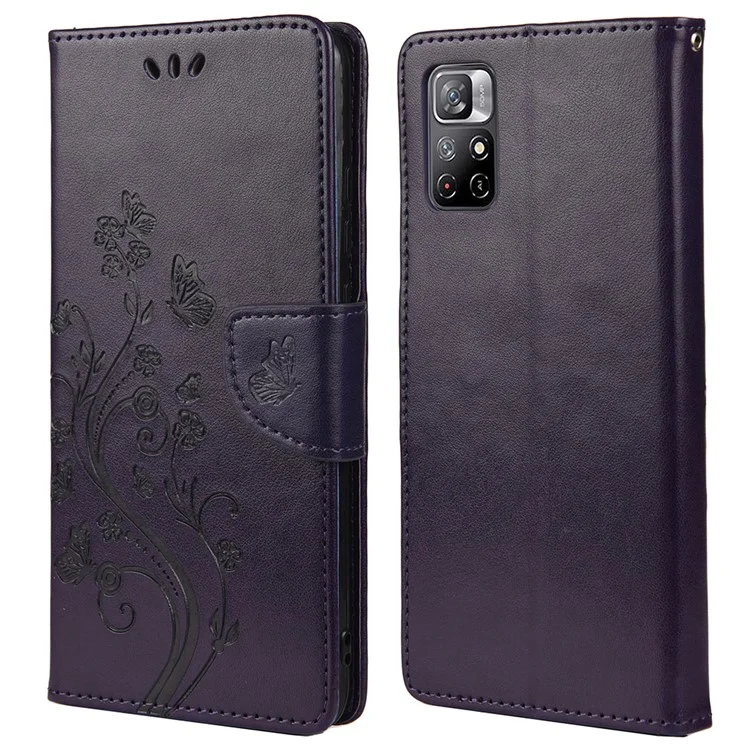 Para Xiaomi Redmi Note 11 5G (China) (mediatek)/nota 11T 5g/nota 11S 5G Soporte de Soporte Case de Teléfonos Impresión de Mariposa Flip Flip Cubierta de Teléfono de Cuero de Cuero - Violeta