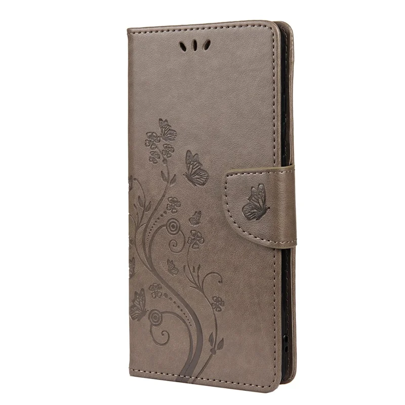 For Xiaomi Redmi Note 11 5G (China) (MediaTek)/Note 11T 5G/Note 11S 5G Supporting Stand Phone Case Imprinting Butterfly Flower Flip Wallet Leather Phone Covering - Grey