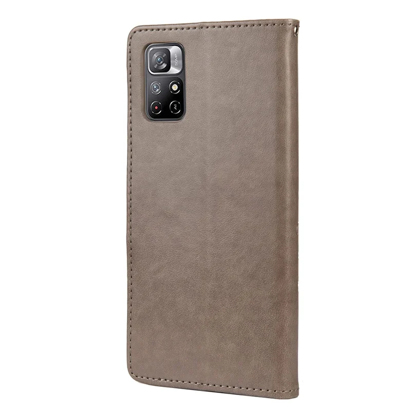 For Xiaomi Redmi Note 11 5G (China) (MediaTek)/Note 11T 5G/Note 11S 5G Supporting Stand Phone Case Imprinting Butterfly Flower Flip Wallet Leather Phone Covering - Grey