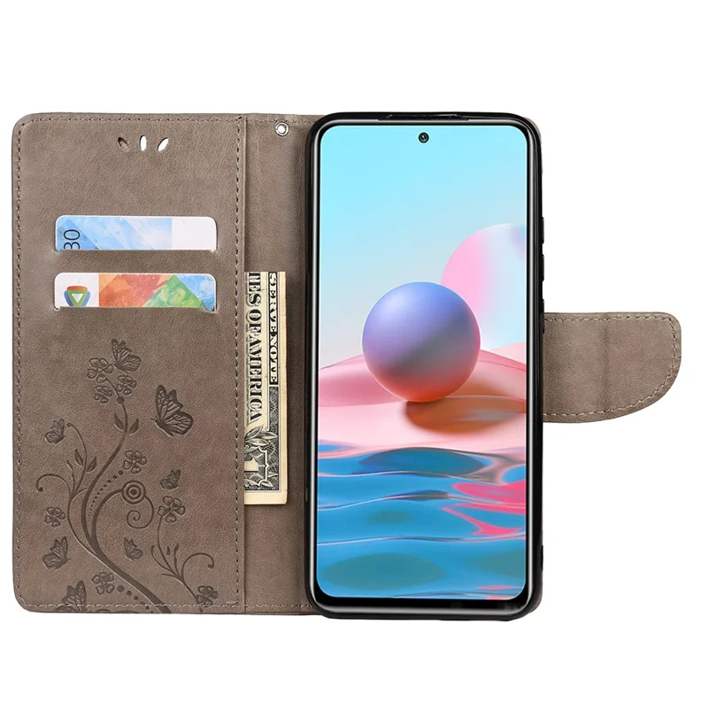 For Xiaomi Redmi Note 11 5G (China) (MediaTek)/Note 11T 5G/Note 11S 5G Supporting Stand Phone Case Imprinting Butterfly Flower Flip Wallet Leather Phone Covering - Grey