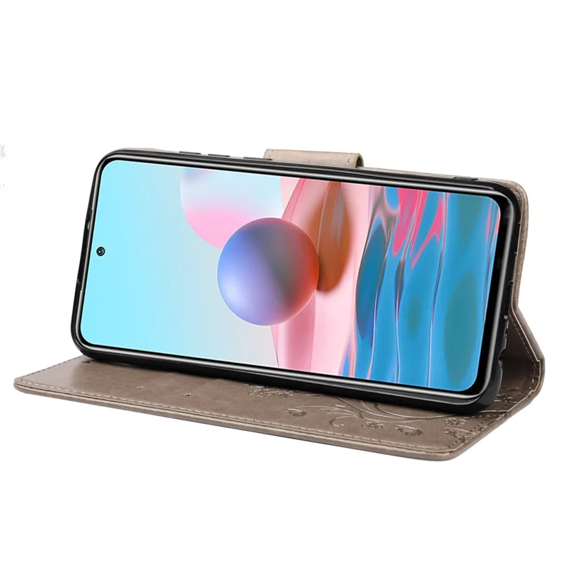 For Xiaomi Redmi Note 11 5G (China) (MediaTek)/Note 11T 5G/Note 11S 5G Supporting Stand Phone Case Imprinting Butterfly Flower Flip Wallet Leather Phone Covering - Grey