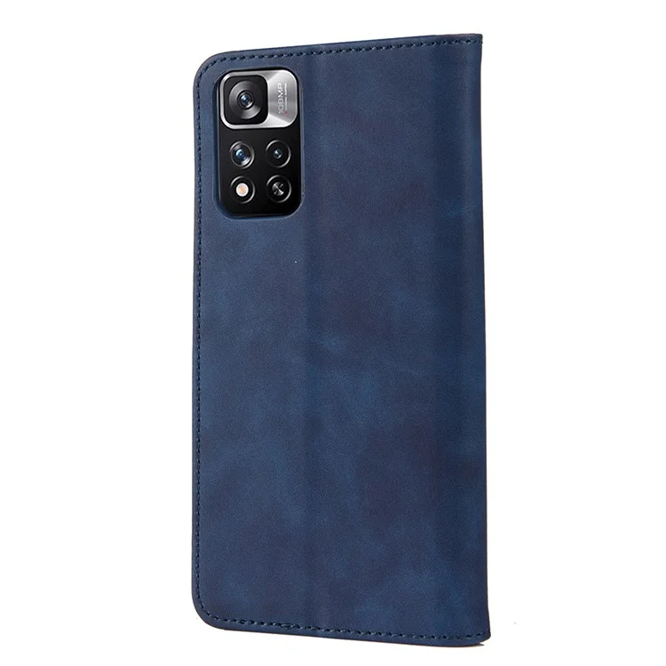 Tocada na Pele Stand Stand Color Color Splicing Caixa de Couro Tampa Para Xiaomi Redmi Note 11 Pro 5G (China) (mediatek)/nota 11 Pro+ 5g - Azul