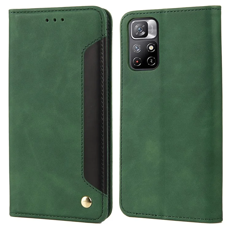 For Xiaomi Redmi Note 11 5G (China) (MediaTek)/Note 11T 5G/Note 11S 5G Color Splicing Full Protection Leather Stand Wallet Cover Phone Case - Green