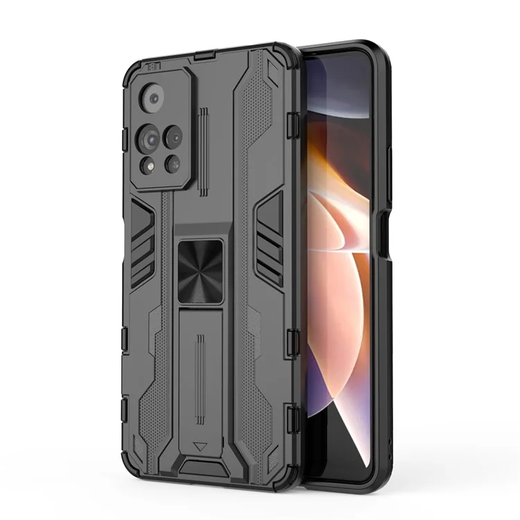 Kickstand Shockproof Dual Layer Hard PC Soft TPU Hybrid Protective Cover for Xiaomi Redmi Note 11 Pro 5G (China) (MediaTek)/11 Pro+ 5G - Black