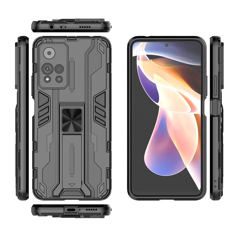 Camada Dupla à Prova de Choque de Kickstand Hard PC Soft TPU Hybrid Protective Cover Para Xiaomi Redmi Note 11 Pro 5G (China) (MediaTek)/11 Pro+ 5g - Preto