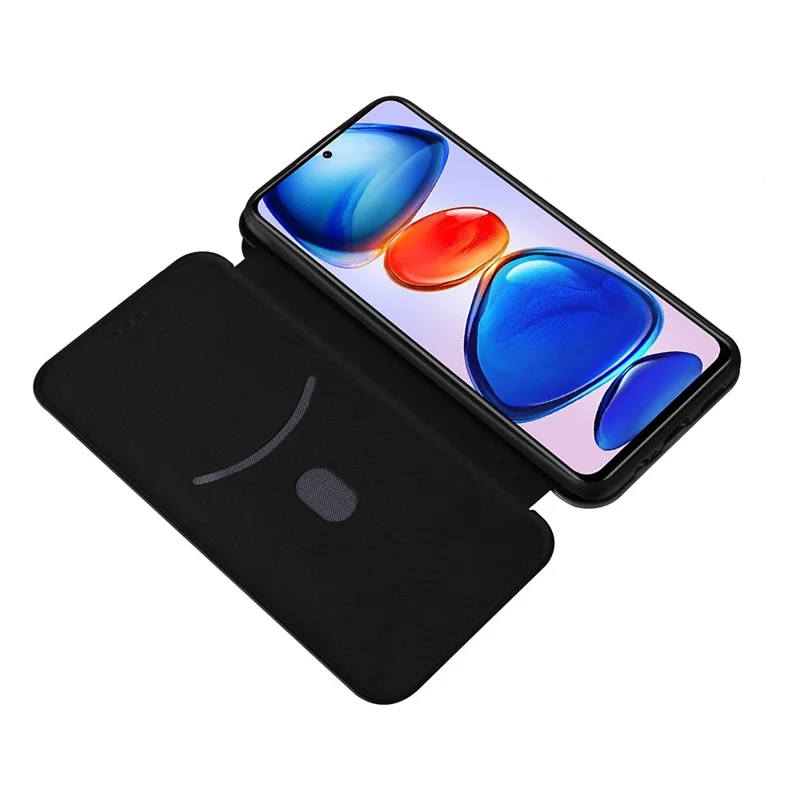 Correo de Ranura de la Tarjeta Correa de Fibra de Carbono Fibra Textura Anti-scratch Propina a Prueba de Caída Automagsorbida de Cierre Magnético Teléfono de Cuero Cubierta Con Soporte Para Xiaomi Redmi Note 11 5G (China) (MediaTek)/Redmi Nota 11T 5G/Redmi Note 11S 5G - Negro
