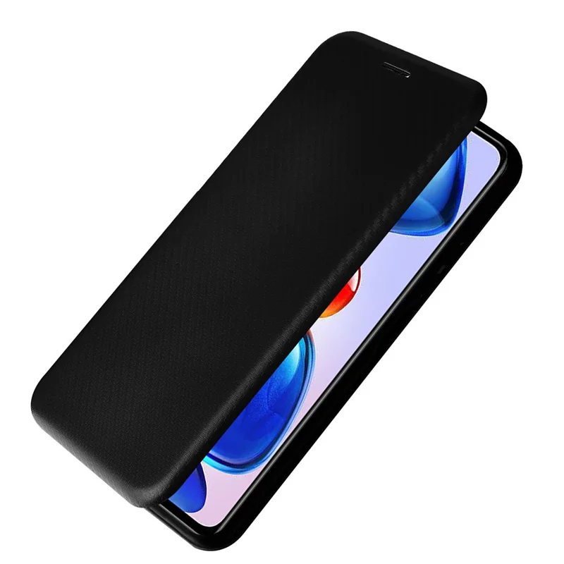 Correo de Ranura de la Tarjeta Correa de Fibra de Carbono Fibra Textura Anti-scratch Propina a Prueba de Caída Automagsorbida de Cierre Magnético Teléfono de Cuero Cubierta Con Soporte Para Xiaomi Redmi Note 11 5G (China) (MediaTek)/Redmi Nota 11T 5G/Redmi Note 11S 5G - Negro