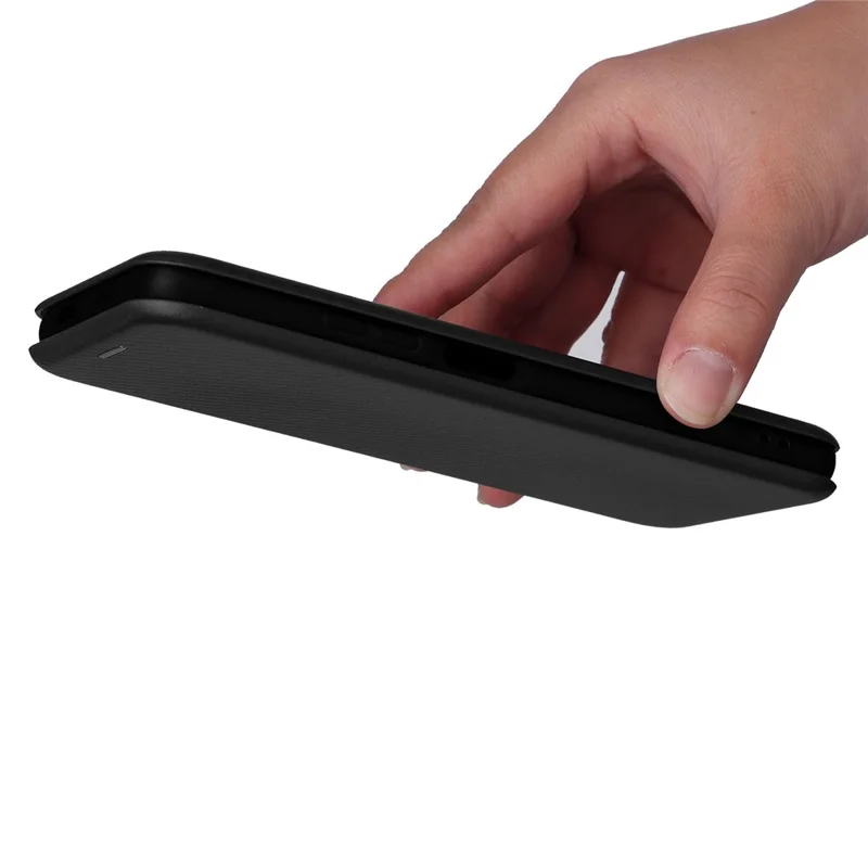 Correo de Ranura de la Tarjeta Correa de Fibra de Carbono Fibra Textura Anti-scratch Propina a Prueba de Caída Automagsorbida de Cierre Magnético Teléfono de Cuero Cubierta Con Soporte Para Xiaomi Redmi Note 11 5G (China) (MediaTek)/Redmi Nota 11T 5G/Redmi Note 11S 5G - Negro