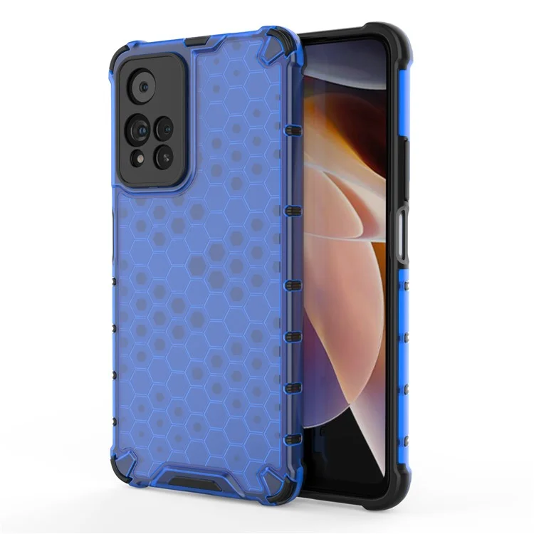 For Xiaomi Redmi Note 11 Pro+ 5G/11 Pro 5G (China) (MediaTek) TPU + PC Phone Cover Scratch-resistant Honeycomb Pattern Shock-proof Phone Case - Blue