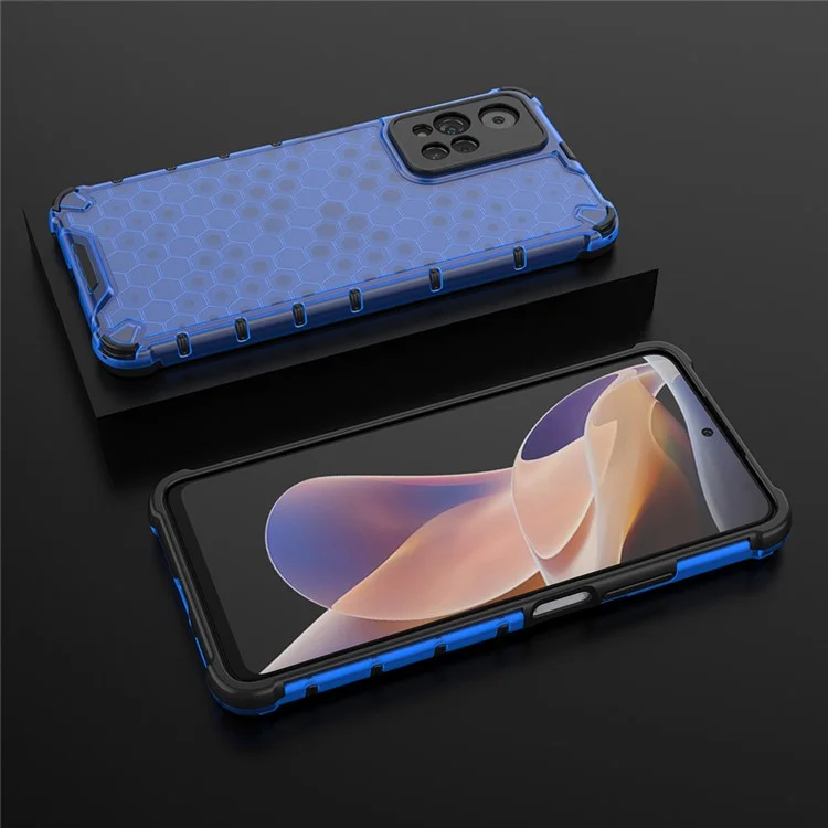 For Xiaomi Redmi Note 11 Pro+ 5G/11 Pro 5G (China) (MediaTek) TPU + PC Phone Cover Scratch-resistant Honeycomb Pattern Shock-proof Phone Case - Blue