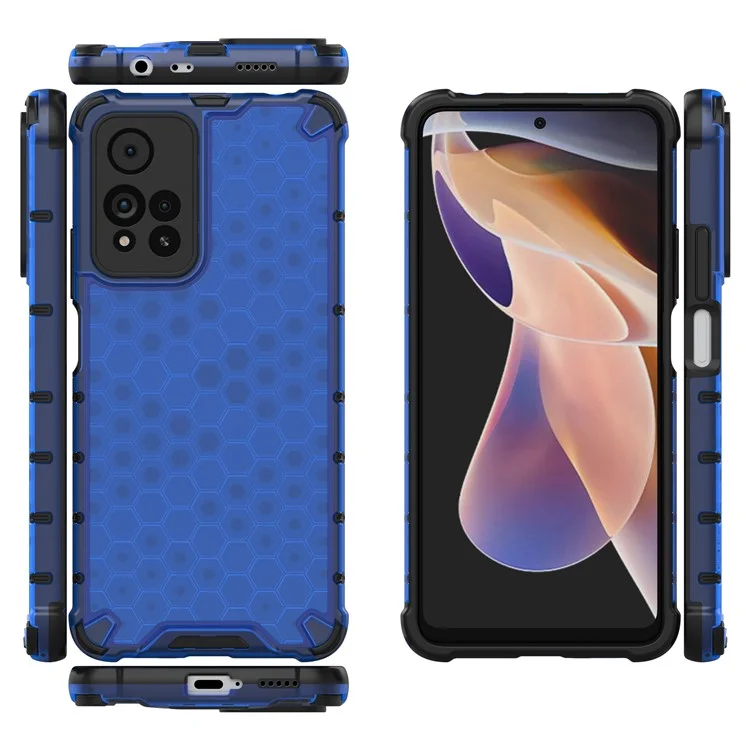 For Xiaomi Redmi Note 11 Pro+ 5G/11 Pro 5G (China) (MediaTek) TPU + PC Phone Cover Scratch-resistant Honeycomb Pattern Shock-proof Phone Case - Blue