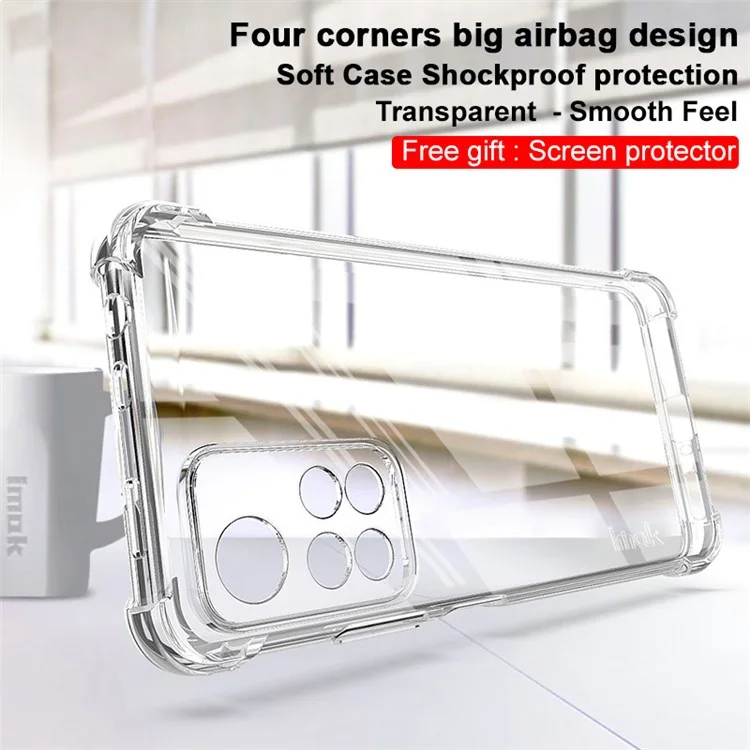 IMAK Four Corner Airbags Shockproof Transparent TPU Phone Case Cover with Screen Protector for Xiaomi Redmi Note 11 Pro+ 5G/Redmi Note 11 Pro 5G (China) (MediaTek) - Transparent