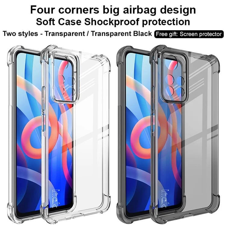 IMAK Four Corner Airbags Shockproof Transparent TPU Phone Case Cover with Screen Protector for Xiaomi Redmi Note 11 Pro+ 5G/Redmi Note 11 Pro 5G (China) (MediaTek) - Transparent