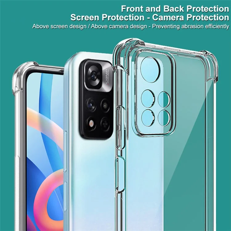 IMAK Four Corner Airbags Shockproof Transparent TPU Phone Case Cover with Screen Protector for Xiaomi Redmi Note 11 Pro+ 5G/Redmi Note 11 Pro 5G (China) (MediaTek) - Transparent