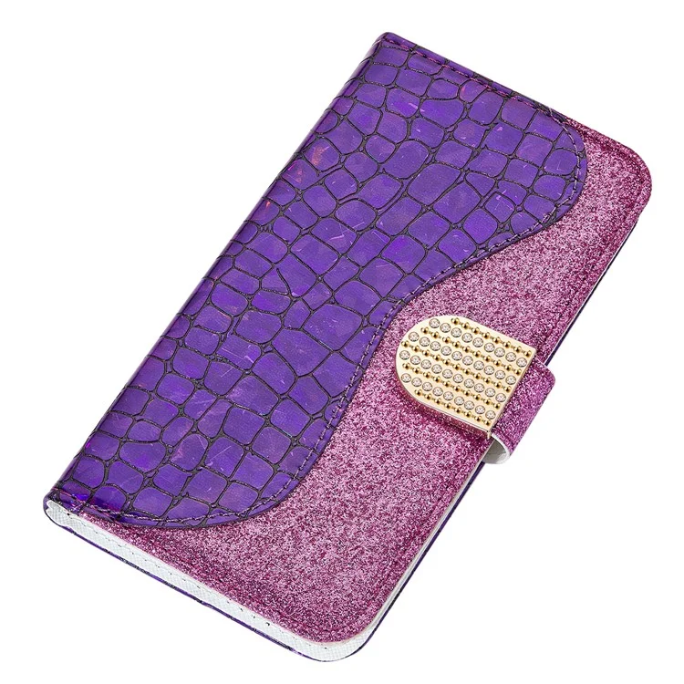 Crocodile Texture Glittery Powder Shockproof TPU+PU Leather Stand Wallet Case for Xiaomi Redmi Note 11 5G (China) (MediaTek)/Redmi Note 11T 5G/Redmi Note 11S 5G - Purple