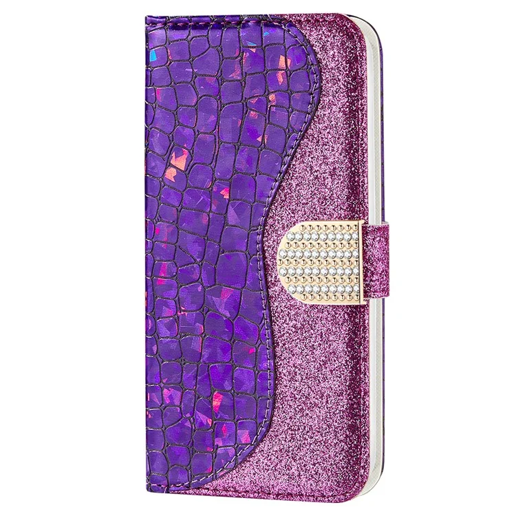 Crocodile Texture Glittery Powder Shockproof TPU+PU Leather Stand Wallet Case for Xiaomi Redmi Note 11 5G (China) (MediaTek)/Redmi Note 11T 5G/Redmi Note 11S 5G - Purple