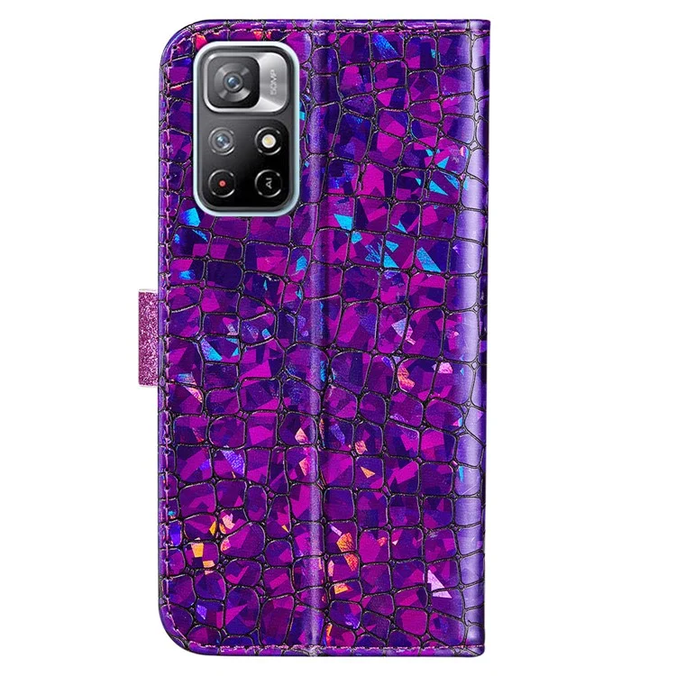 Crocodile Texture Glittery Powder Shockproof TPU+PU Leather Stand Wallet Case for Xiaomi Redmi Note 11 5G (China) (MediaTek)/Redmi Note 11T 5G/Redmi Note 11S 5G - Purple