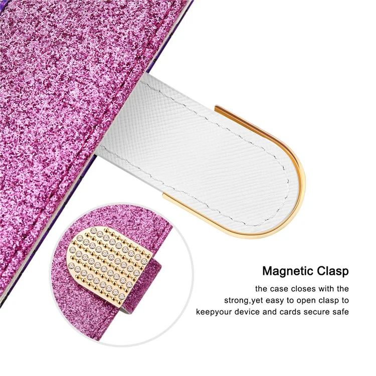Crocodile Texture Glittery Powder Shockproof TPU+PU Leather Stand Wallet Case for Xiaomi Redmi Note 11 5G (China) (MediaTek)/Redmi Note 11T 5G/Redmi Note 11S 5G - Purple