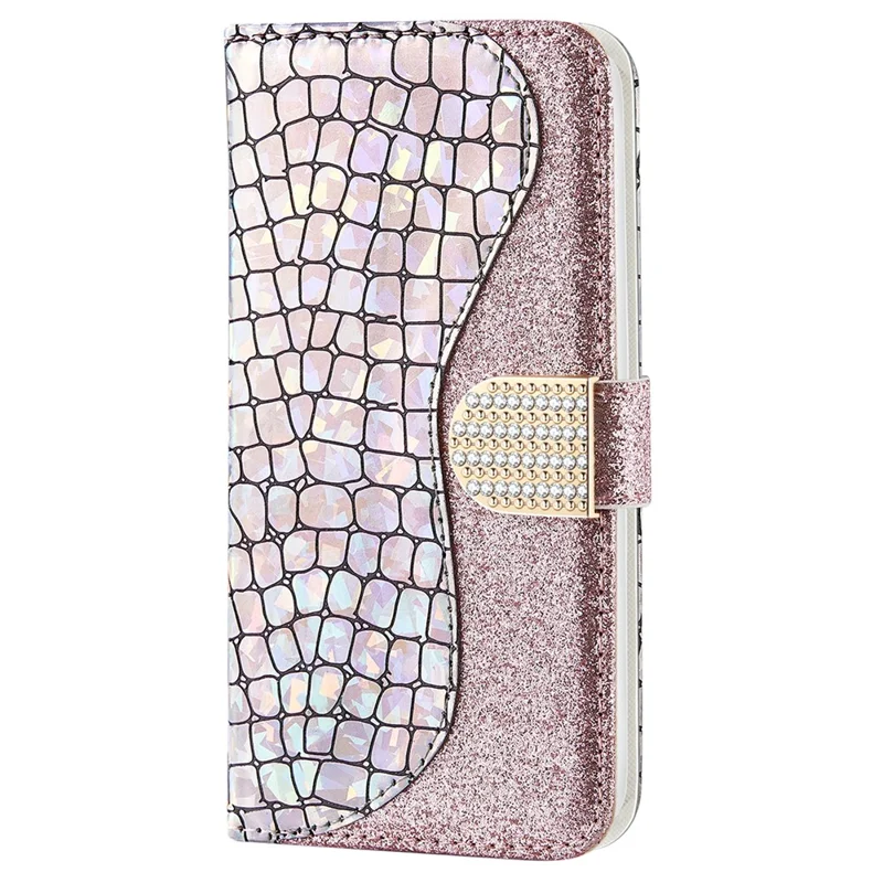 Bling Design Crocodile Texture Glittery Powder Shockproof TPU+PU Leather Stand Wallet Case for Xiaomi Redmi Note 11 Pro 5G (China) (MediaTek)/Note 11 Pro+ 5G - Rose Gold